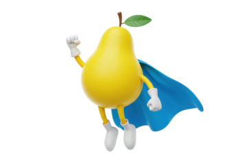 Isolated Pear Hero Flying Cartoon Mascot Illustration Fruit Power Healthy Superhero Food