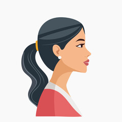 Woman with ponytail looking to the right side.