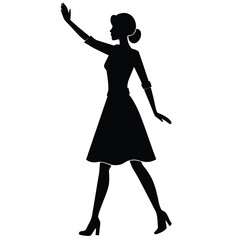 Silhouette of a woman walking and waving her hand