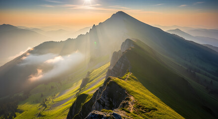 Majestic Mountain Ridge at Golden Hour Sunrise.