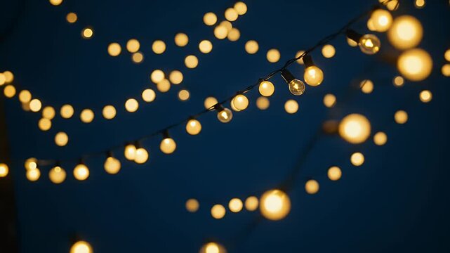 Realistic Background of Festive String Lights at Night
