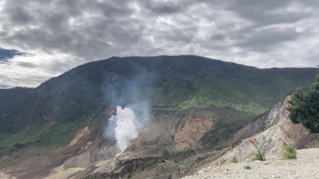 View of the smoke from the crater of Mount Papandayan