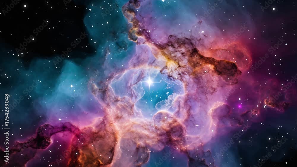 Wall mural the stars and blue nebula in space. galaxy exploration through outer space towards glowing milky way