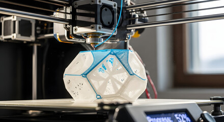 Modern 3D Printer Creating Geometric Object.