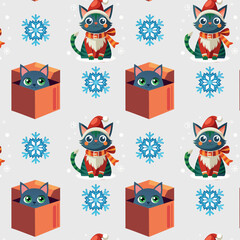 Pattern with the image of a cute kitten with snowflakes, for various designs, prints