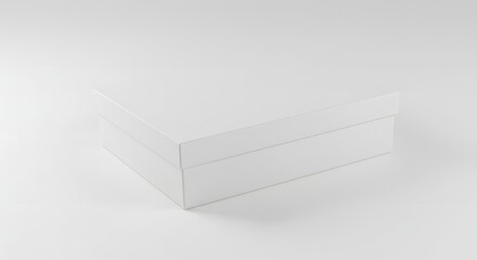 Angled white box on a white background, minimalist, sleek, and studio lit