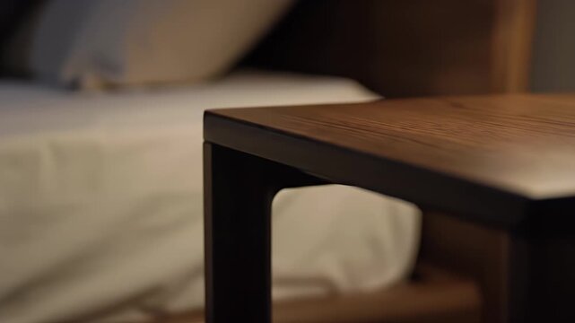 Bedside table at bedroom.
