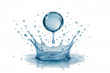 Fototapeta premium Pure clear water droplet falling, forming a dynamic splash, ripples, and small drops. Concepts of freshness and purity