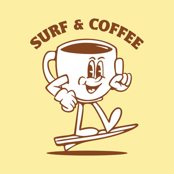 coffee cup and surf mascot illustration