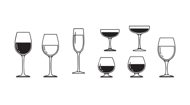 Vector art of wine glasses isolated