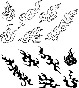 Chinese cloud vector for coloring book and printing on white background.Traditional Japanese culture element for tattoo design and idea.Fire vector for T-shirt.Traditional japanese fire for tattoo.
