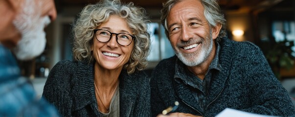 Happy senior couple sharing smiles and enjoying a positive conversation together