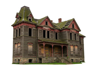 Isolated old haunted house abandoned and scary, a neglected building with a spooky feel