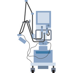 Medical Ventilator Machine With Tubes And Screen On Transparent Background In Light Blue Colors