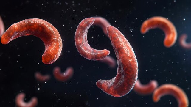 Red cellular structures floating in a dark cosmic background depict biological processes in microcosmic environments