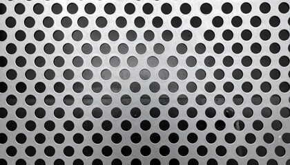 Close-up view of a perforated metal sheet with evenly spaced circular holes creating a modern industrial pattern