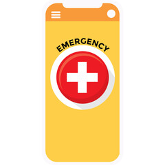 Mobile Phone Screen Displaying Emergency Medical Services Icon With White Plus Sign On Red Circle Surrounded By Text Emergency On Orange And Yellow Background With Shadow