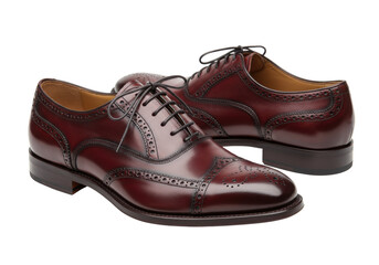 Isolated classic leather dress shoes, handcrafted in burgundy shade, formal style, modern fashion