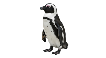 Isolated Penguin stands facing left looking curious, African Penguin or Jackass Penguin
