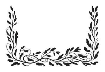Obraz premium Elegant black silhouette leafy decorative frame vector illustration organic swirl border design nature inspired graphic element foliage ornament silhouette vector illustration white background