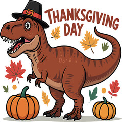 Dinosaur T Rex Thanksgiving Day Vector Illustration T-Shirt Design