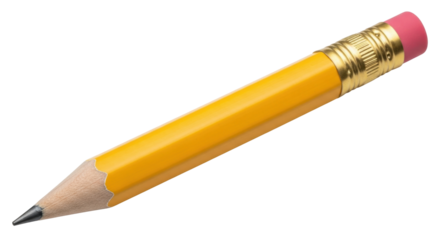 Isolated yellow pencil with pink eraser, used for writing and drawing, back to school supply