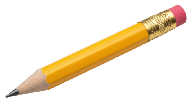 Isolated yellow pencil with pink eraser, used for writing and drawing, back to school supply