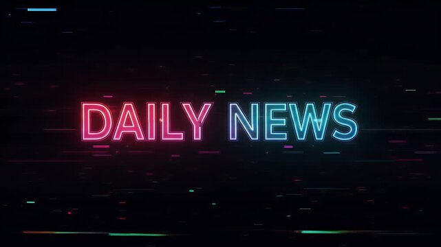 Glitchy Neon Daily News Title Card With Digital Broadcast Effect