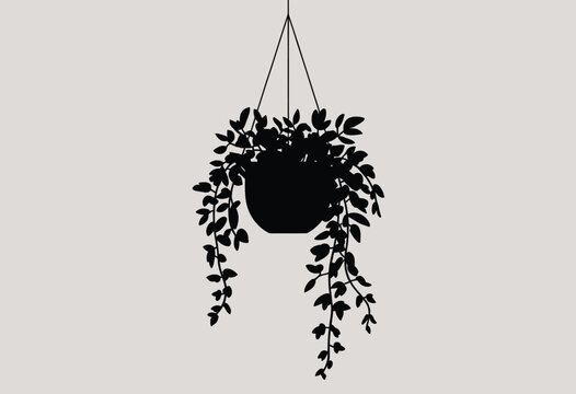 Elegant minimalist black silhouette hanging plant illustration decorative scalable vector graphic eps icon houseplant design element silhouette vector illustration white background