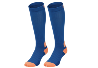 Isolated blue compression socks, sports apparel accessories for athletes and runners