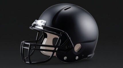 Naklejka premium Sleek black football helmet with modern matte finish and clean lines, front view on neutral background with ample copy space for branding
