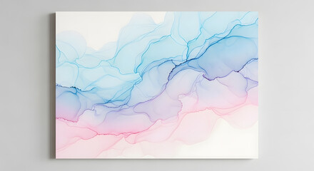 Abstract Alcohol Ink Fluid Art Background with Blue and Pink Hues.