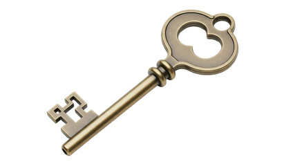 Isolated Antique Skeleton Key for Door Lock or Padlock, Mystical Bronze Treasure Artifact