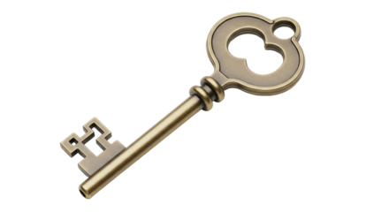 Isolated Antique Skeleton Key for Door Lock or Padlock, Mystical Bronze Treasure Artifact