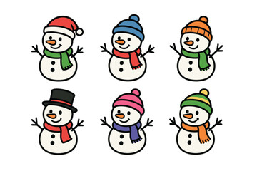 Colorful marigold flowers in cheerful arrangements for decoration. Set of 6 vector illustration