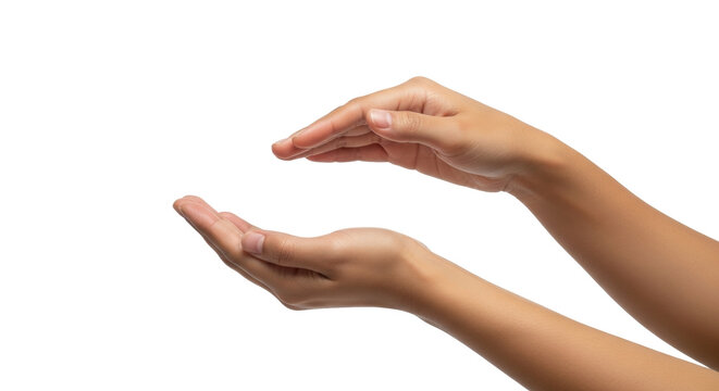 Isolated Woman's hands cupped as if holding, protecting, offering, presenting, or praying - Powered by Adobe