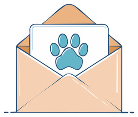 Envelope with Paw Print Card, Animal Adoption Concept, Cute Mailing Icon