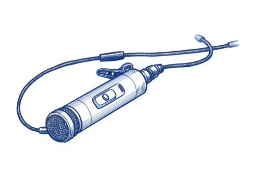 Isolated Lav mic, sketch, clip-on microphone for audio recording in podcast, broadcast use