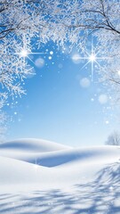 Fototapeta premium Winter Wonderland Snowy Landscape with Frosty Branches and Clear Blue Sky