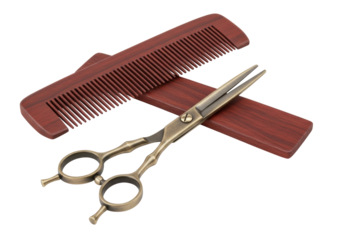 Isolated hairdressing tools comb and vintage scissors for a barber isolated on surface