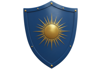 Isolated coat of arms with sunburst emblem, heraldic shield for family crests, military insignia