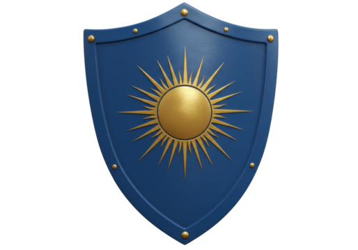 Isolated coat of arms with sunburst emblem, heraldic shield for family crests, military insignia
