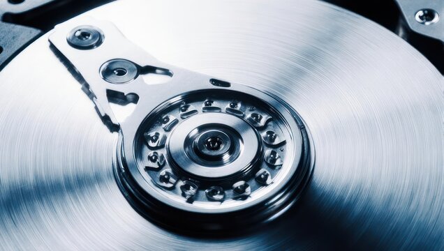 Close-up of a Hard Disk Drive Platter and ReadWrite Head.