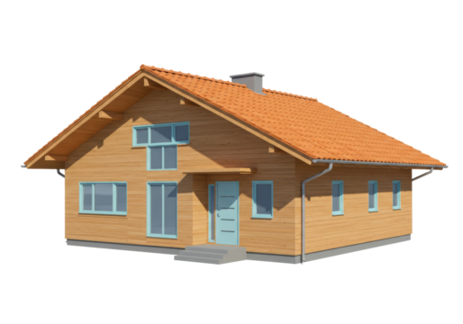 Isolated house architectural rendering, wooden home exterior, private residence, modern design