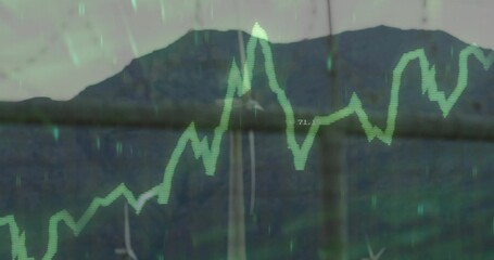 Displaying green chart tracking turbine output over wind farm ridge, with grid markings data labels