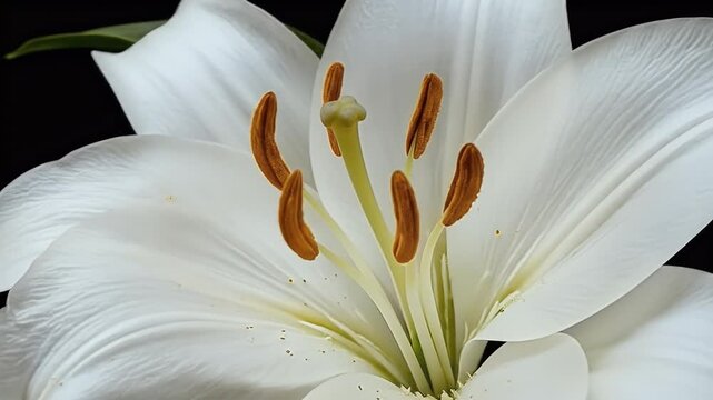 Realistic Close up of White Lily Flower Stamens and Petals