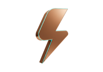 Isolated lightning bolt graphic, bronze-colored, with teal reflective border, on neutral backdrop