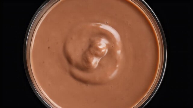 Realistic Close Up Top Down View of Chocolate Smoothie Swirl in Glass