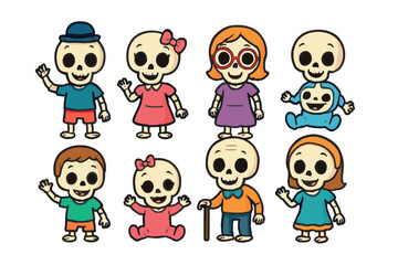 Colorful shopping baskets with sale items and discounts for marketing. Set of 6 vector illustration