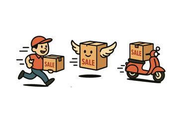 Diverse group of people celebrating Black Friday shopping. Set of 6 vector illustration